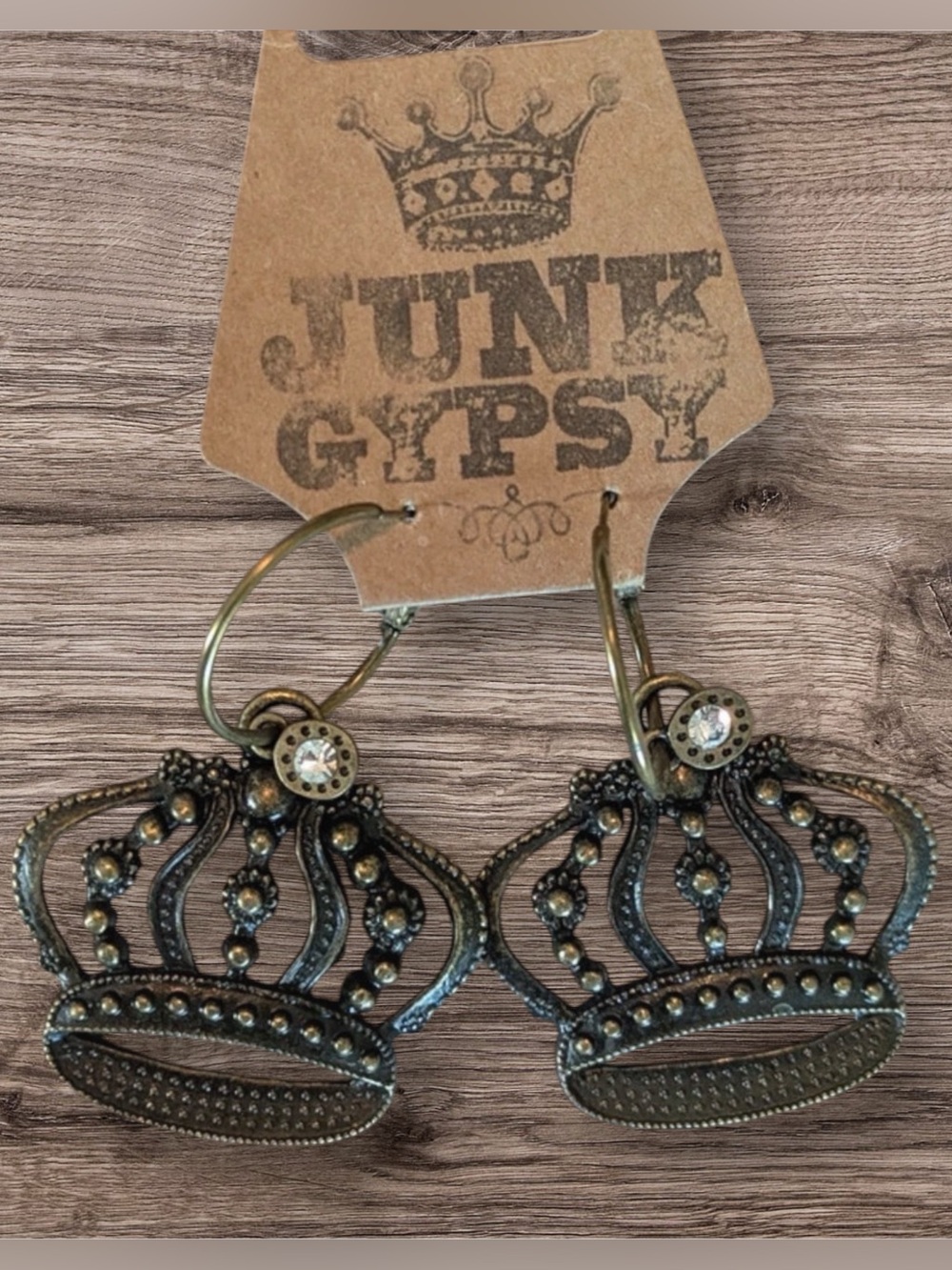 Junk Gypsy Round Top Texas Bronze Crown Hoop Earrings NWT